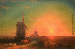Sonnenuntergang. Mühle Sonnenuntergang. Mühle