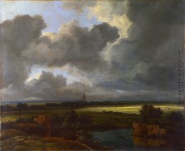 Weite Landschaft mit zerstörten Befestigungsanlagen und einer Ki Weite Landschaft mit zerstörten Befestigungsanlagen und einer Ki