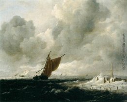 Stürmisches Meer mit Segelboote Stürmisches Meer mit Segelboote