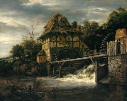 Zwei Unterschlächtiges Mühlen mit Men Öffnen einer Schleuse Zwei Unterschlächtiges Mühlen mit Men Öffnen einer Schleuse