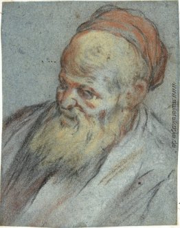 Bust-Length Studie eines bärtigen Mannes mit Kappe in Dreivierte Bust-Length Studie eines bärtigen Mannes mit Kappe in Dreivierte