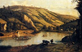 Ein umfangreiches Flusslandschaft, wahrscheinlich Derbyshire, Mi Ein umfangreiches Flusslandschaft, wahrscheinlich Derbyshire, Mi