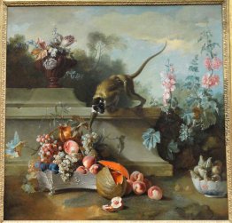 Stillleben mit Affen, Früchte und Blumen Stillleben mit Affen, Früchte und Blumen