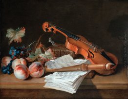 Stillleben mit einer Violine, ein Recorder, Bücher, ein Portfoli Stillleben mit einer Violine, ein Recorder, Bücher, ein Portfoli