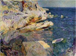 Felsen und weiße Boot, Javea Felsen und weiße Boot, Javea