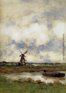 Mann in einem Boot in einem Kanal Mann in einem Boot in einem Kanal