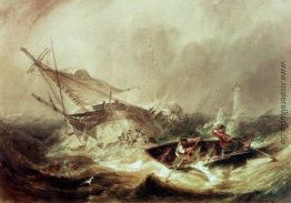 Rudern, um Schiffbrüchige vor der Küste von Northumberland zu re Rudern, um Schiffbrüchige vor der Küste von Northumberland zu re