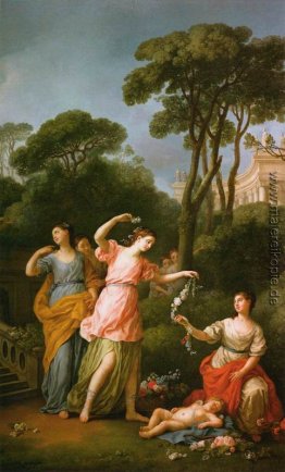 Griechische Maidens Schmücken ein Schlafender Amor mit Blumen Griechische Maidens Schmücken ein Schlafender Amor mit Blumen