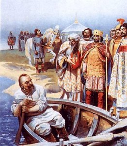 Svyatoslav Treffen mit Kaiser Johannes, wie von Leo beschriebene Svyatoslav Treffen mit Kaiser Johannes, wie von Leo beschriebene