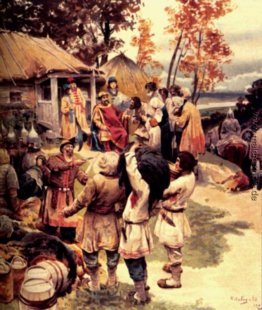 Russian Knyaz Igor exacts Tribut von den Drevlyans in 945 Russian Knyaz Igor exacts Tribut von den Drevlyans in 945