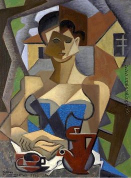 Femme assise, robe bleue en Femme assise, robe bleue en