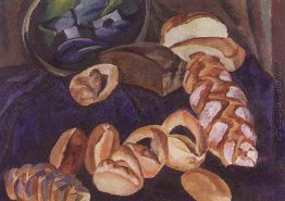 Brot auf dem blauen Brot auf dem blauen
