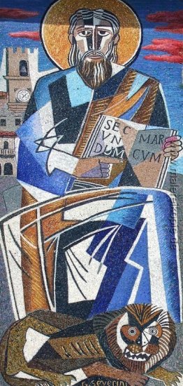 Mosaik an der Kirche von St. Mark, Cortona, Italien Mosaik an der Kirche von St. Mark, Cortona, Italien