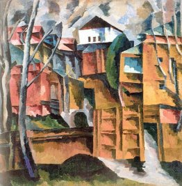 Landschaft mit weißen Haus und die gelbe Gate Landschaft mit weißen Haus und die gelbe Gate