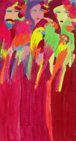 Drei Damen und Papageien Drei Damen und Papageien