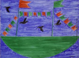 Barco com Bandeirinhas e Pássaros Barco com Bandeirinhas e Pássaros