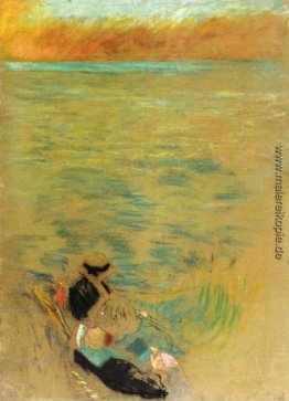 Meer bei Sonnenuntergang, Frauen auf der Shore- Meer bei Sonnenuntergang, Frauen auf der Shore-