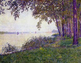 Die Schelde Upstream von Antwerpen nach Nebel Die Schelde Upstream von Antwerpen nach Nebel