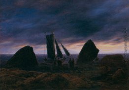 Fischerboot zwischen zwei Felsen am Strand der Ostsee Fischerboot zwischen zwei Felsen am Strand der Ostsee