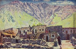 Georgia. Kazbek. Shat-Berge und das Dorf Georgia. Kazbek. Shat-Berge und das Dorf