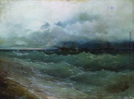 Schiffe im stürmischen Meer. Sonnenaufgang Schiffe im stürmischen Meer. Sonnenaufgang