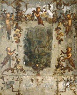 Spiegel verziert mit Putti, Blumen und Acanthus Scrolls Spiegel verziert mit Putti, Blumen und Acanthus Scrolls