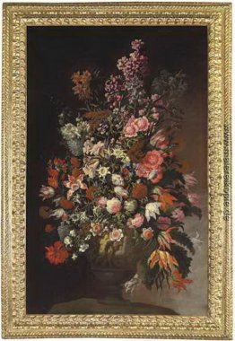 Rosen, Tulpen, Chrysanthemen und andere Blumen in einem geformte Rosen, Tulpen, Chrysanthemen und andere Blumen in einem geformte