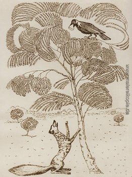 Illustration zum Märchen "Die Krähe und der Fuchs ' Illustration zum Märchen "Die Krähe und der Fuchs '