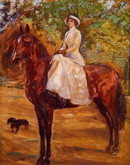 Dame im weißen Kleid auf Reiten Dame im weißen Kleid auf Reiten