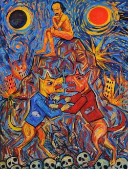 Das Sitzen auf dem Berg Zusehen Hunde Kämpfen Das Sitzen auf dem Berg Zusehen Hunde Kämpfen