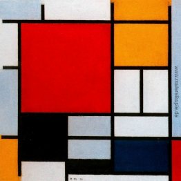 Komposition mit großer roter Fläche, Gelb, Schwarz, Grau und Bla Komposition mit großer roter Fläche, Gelb, Schwarz, Grau und Bla