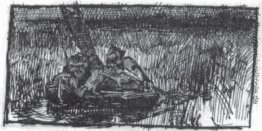 Sketch von zwei Jägern im Boot Sketch von zwei Jägern im Boot