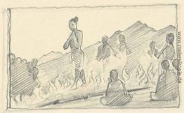 Studium der Wanderer über dem Feuer Studium der Wanderer über dem Feuer
