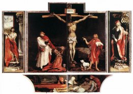 Der erste Blick auf den Altar: St. Sebastian (links), Kreuzigung Der erste Blick auf den Altar: St. Sebastian (links), Kreuzigung
