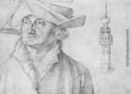 Portrait des Lazarus Ravensburger und die Türme des Hofes von Li Portrait des Lazarus Ravensburger und die Türme des Hofes von Li