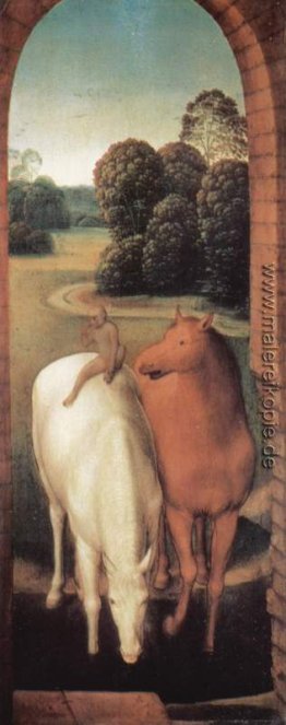Allegorische Darstellung von zwei Pferde und ein Affe Allegorische Darstellung von zwei Pferde und ein Affe