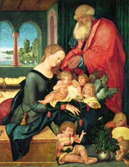 Heilige Familie im Raum mit fünf Engeln Heilige Familie im Raum mit fünf Engeln
