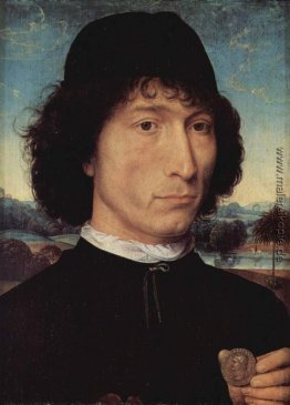 Portrait eines Mannes, der eine Münze des Kaisers Nero Portrait eines Mannes, der eine Münze des Kaisers Nero