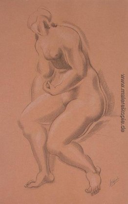 Sitzender weiblicher Akt mit der linken Hand am rechten Bein Sitzender weiblicher Akt mit der linken Hand am rechten Bein