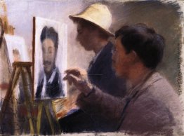 Oscar Björck und Eilif Peterssen Malerei Portraits von Georg Bra Oscar Björck und Eilif Peterssen Malerei Portraits von Georg Bra