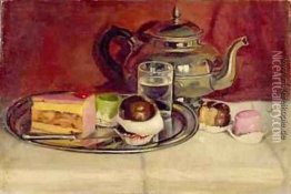 Stillleben mit Kuchen und eine silberne Teekanne Stillleben mit Kuchen und eine silberne Teekanne