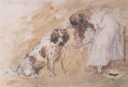 Mädchen und Bernhardiner-Hund Mädchen und Bernhardiner-Hund