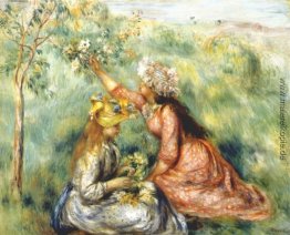 Mädchen pflücken Blumen auf einer Wiese Mädchen pflücken Blumen auf einer Wiese