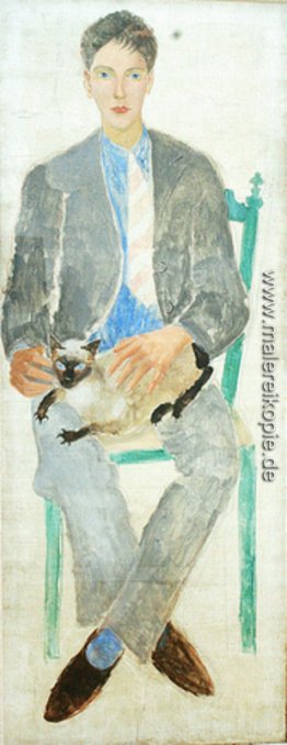 Junge mit Katze, Portrait fr.Jean Bougoint Junge mit Katze, Portrait fr.Jean Bougoint