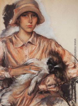 Porträt einer Dame I. Whelan mit Hündchen Porträt einer Dame I. Whelan mit Hündchen