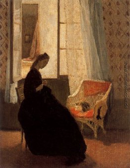 Woman Sewing am Fenster Woman Sewing am Fenster