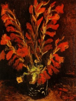 Vase mit roten Gladiolen Vase mit roten Gladiolen