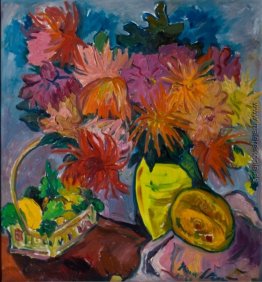 Stillleben mit Dahlien und Obst Stillleben mit Dahlien und Obst