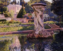 Garten mit Villa und Brunnen Garten mit Villa und Brunnen
