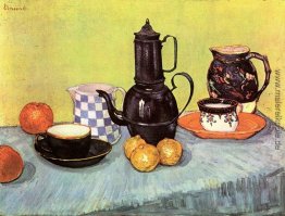 Stillleben mit Kaffeekanne, Töpferware und Obst Stillleben mit Kaffeekanne, Töpferware und Obst